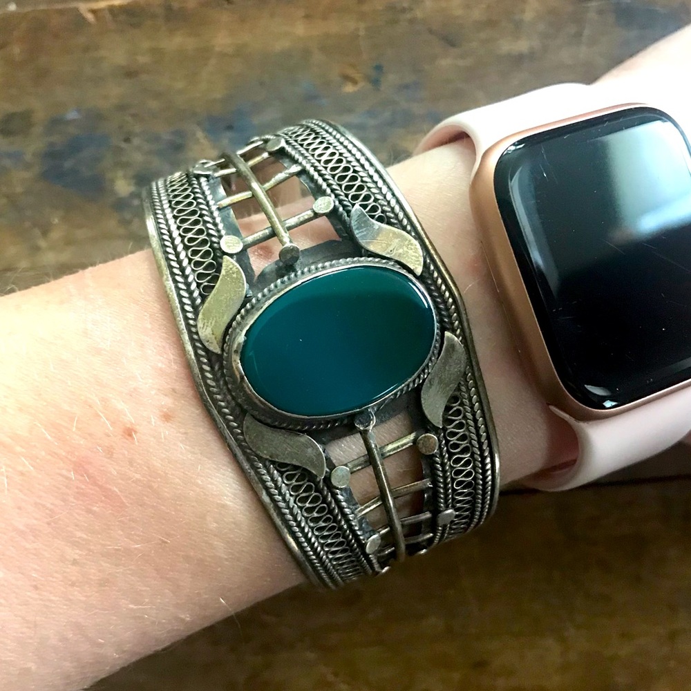 Vintage sterling cuff bracelet green stone